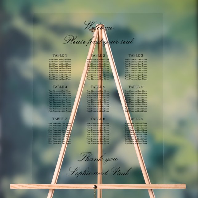 Élégant 9 Tableau Sièges Symbole acrylique (Neutre)