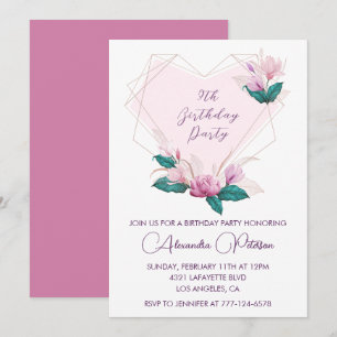 Elegant 9th birthday invitations Pink flowers 
