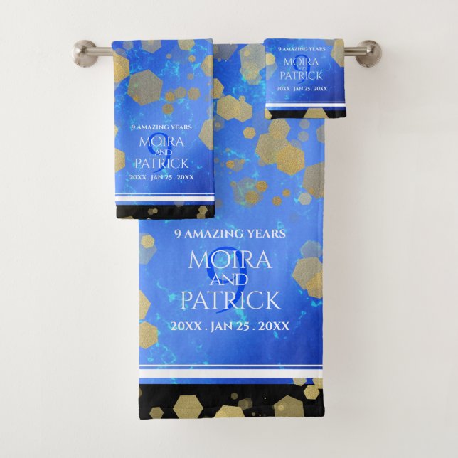 Elegant 9th Lapis Lazuli Wedding Anniversary Bath Towel Set (Insitu)