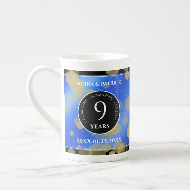 Elegant 9th Lapis Lazuli Wedding Anniversary Bone China Mug (Left)