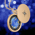 Elegant 9th Lapis Lazuli Wedding Anniversary Gold Plated Necklace<br><div class="desc">Celebrate the 9th wedding anniversary with this commemorative locket! Elegant white lettering with pyrite-dusted hexagonal confetti on a speckled, azure blue background add a memorable touch for this special occasion and milestone. Customize with couple's initials, a special message, and dates for their lapis lazuli anniversary. Design © W.H. Sim. See...</div>