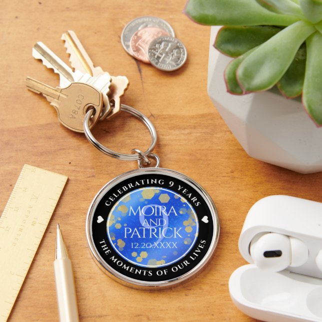 Elegant 9th Lapis Lazuli Wedding Anniversary Keychain (Desk)