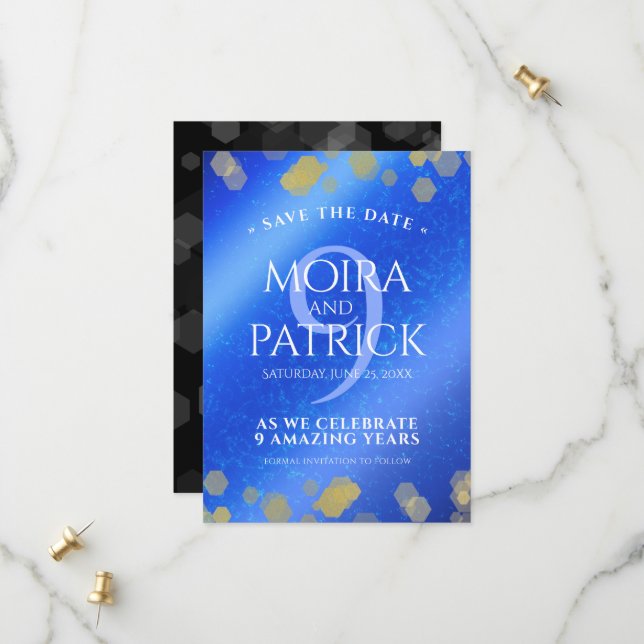 Elegant 9th Lapis Lazuli Wedding Anniversary Save The Date (Front/Back In Situ)