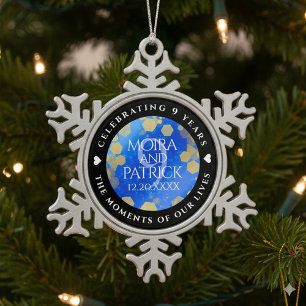 Elegant 9th Lapis Lazuli Wedding Anniversary Snowflake Pewter Christmas Ornament