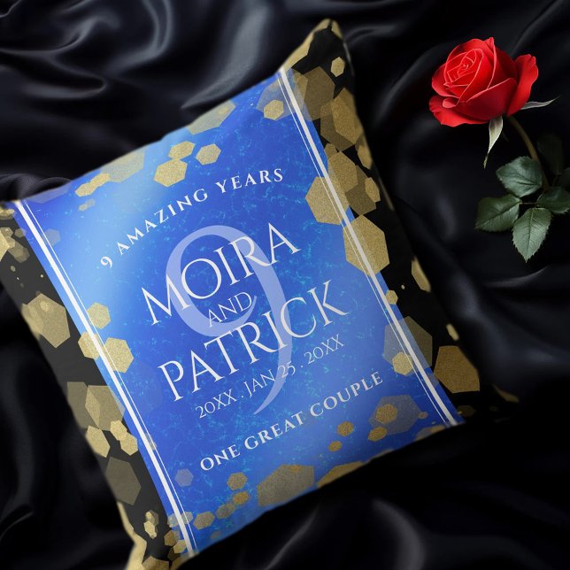 Elegant 9th Lapis Lazuli Wedding Anniversary Throw Pillow (EO 9th Lapis Lazuli Wedding Anniversary Throw Pillow on Black Silk Cover Photo)