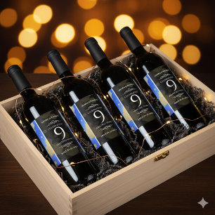 Elegant 9th Lapis Lazuli Wedding Anniversary Wine Label