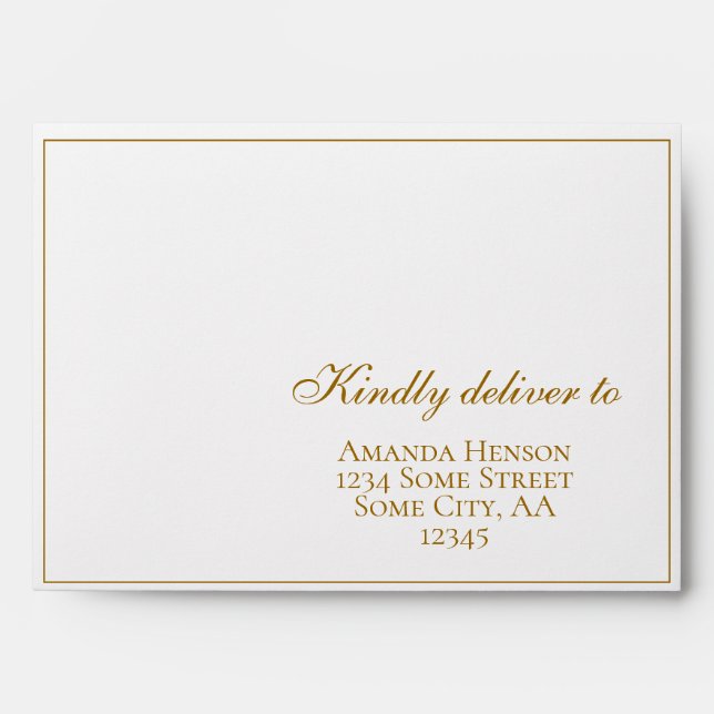 Elegant A7 Golden Script Return Address Wedding Envelope (Front)