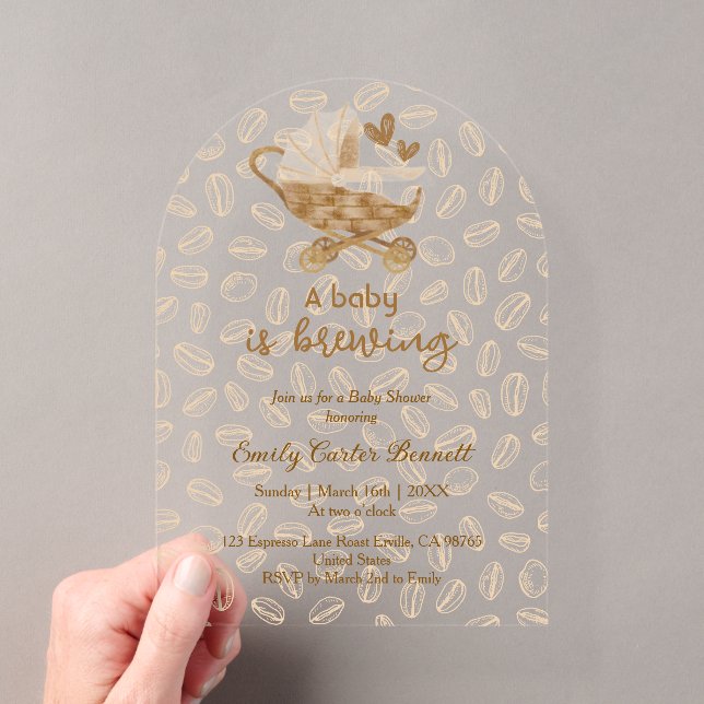 Elegant A Baby is Brewing Coffee Baby Shower  Acrylic Invitations (Insitu (Handheld))