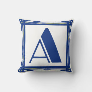 Elegant A Initial Pillow in Blue and White