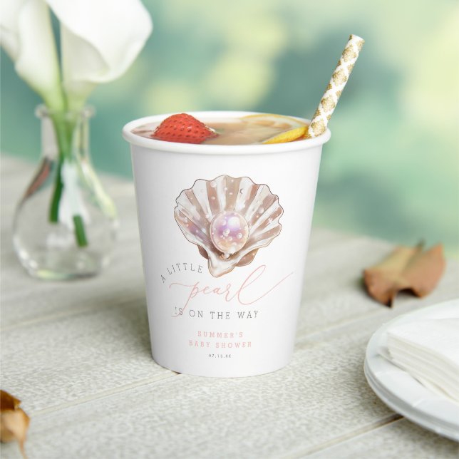 Elegant A Little Pearl Is On The Way Baby Shower Paper Cups (Insitu)