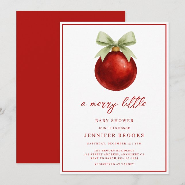 Elegant A Merry Little Christmas Baby Shower Invitation (Front/Back)