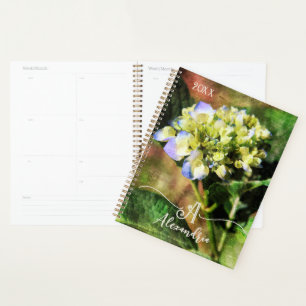 Élégant "A" Monogramme Floral Hydrangea Planner