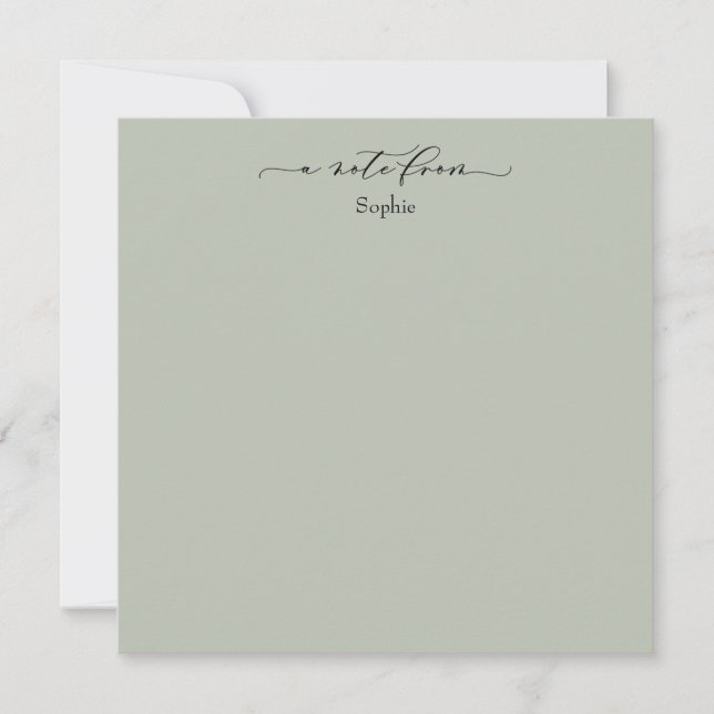 Elegant "A Note From" Simple Card in Sage Green (Front)
