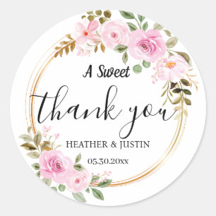 Elegant A Sweet Thank You Wedding Favour Classic Round Sticker