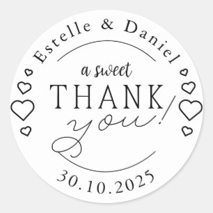 Elegant A Sweet Thank You Wedding Favour Classic Round Sticker