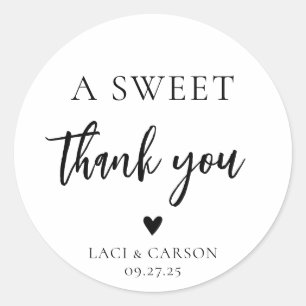 Elegant A Sweet Thank You Wedding Favour Classic Round Sticker