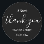 Elegant A Sweet Thank You Wedding Favour Classic Round Sticker<br><div class="desc">Elegant A Sweet Thank You Wedding Favour Classic Round Sticker

Elegant A Sweet Thank You Wedding Favour Stickers
wedding thank you, wedding stickers for favours, a sweet thank you sticker, party favour stickers, wedding box stickers, wedding party favour labels, wedding favour stickers, elegant, thank you stickers, black and white</div>