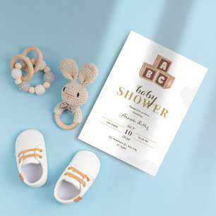 Elegant ABC Blocks Minimalist Baby Shower Invitation