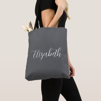 Elegant Abigail Script Personalized Name Grey Tote Bag