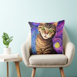 Elegant Abstract Airbrush Cat Throw Pillow
