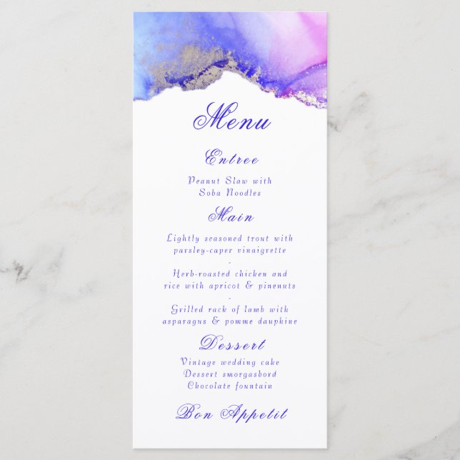 Elegant Abstract Amethyst White Wedding Menu (Front)