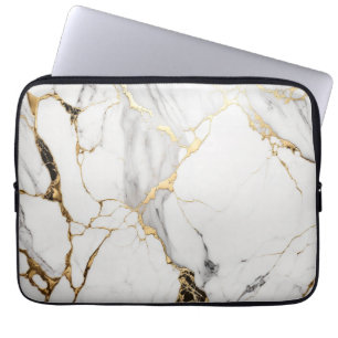 Elegant abstract black and white gold marble stone laptop sleeve