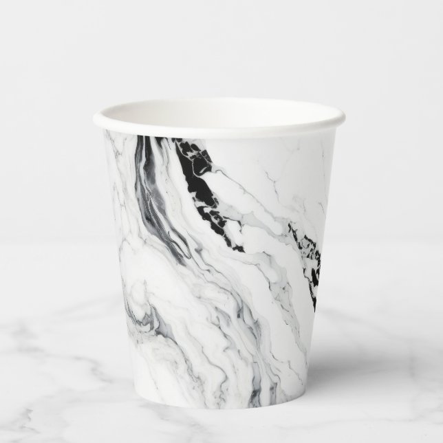 Elegant abstract black and white marble stone paper cups (Front)