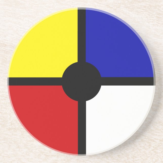 Elegant Abstract Black, Blue, Red, Yellow & White  Coaster (Front)
