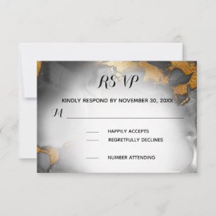 *~* Elegant Abstract Black Grey Gold Glitter RSVP Card