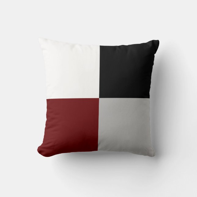 Elegant Abstract Black, Red, Grey & White Squares Throw Pillow (Front)