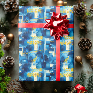 Elegant Abstract Blue Gift Wrap Personalized Text