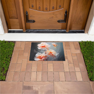 Elegant Abstract Blush Flower Misty Flow Doormat