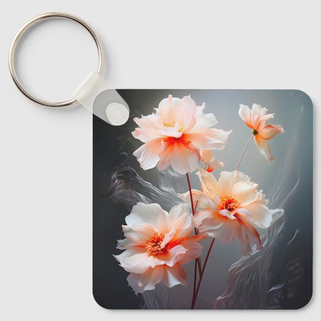 Elegant Abstract Blush Flower Misty Flow Keychain (Front)