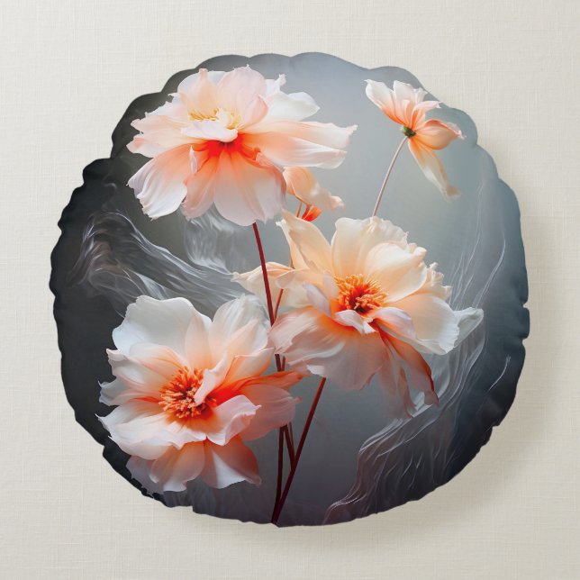 Elegant Abstract Blush Flower Misty Flow Round Pillow (Front)