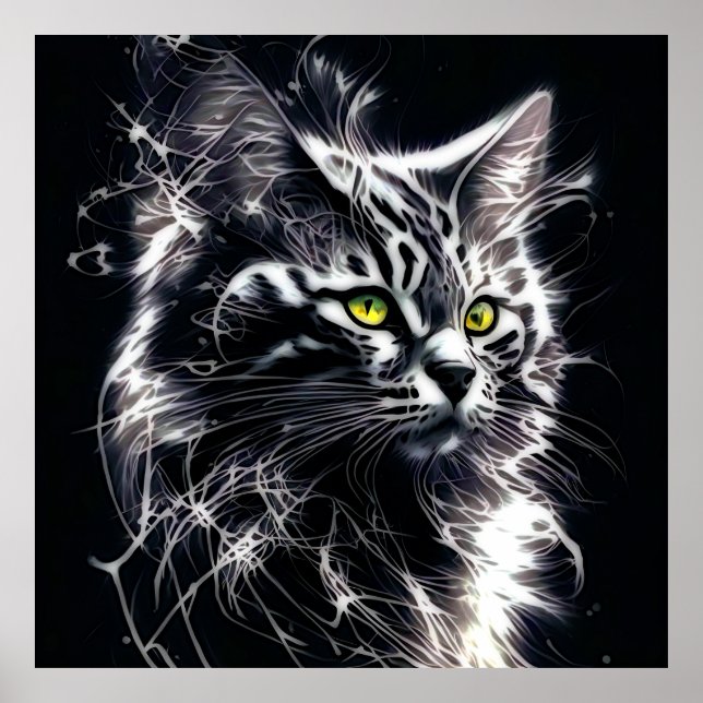 Elegant Abstract Cat Art Print (Front)