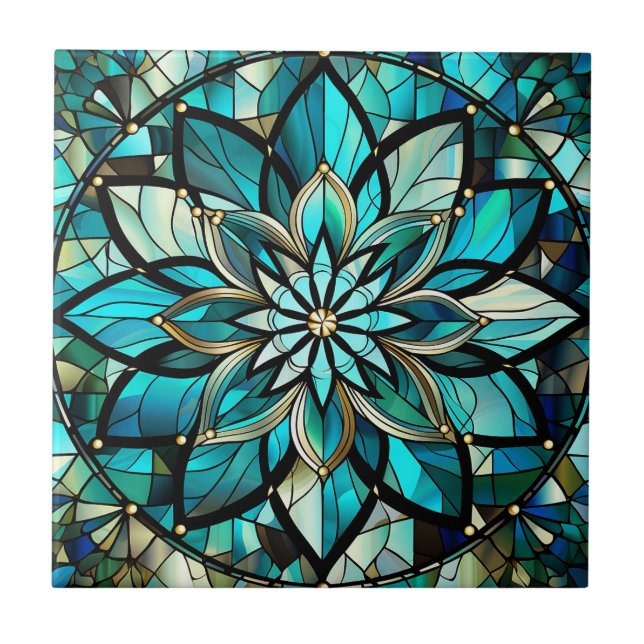 Elegant Abstract Chic Retro Stained Glass Tile (Front)