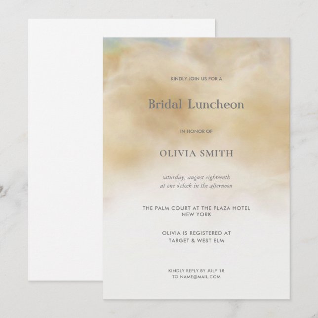 Elegant Abstract Clouds Marble Bridal Luncheon Invitation (Front/Back)