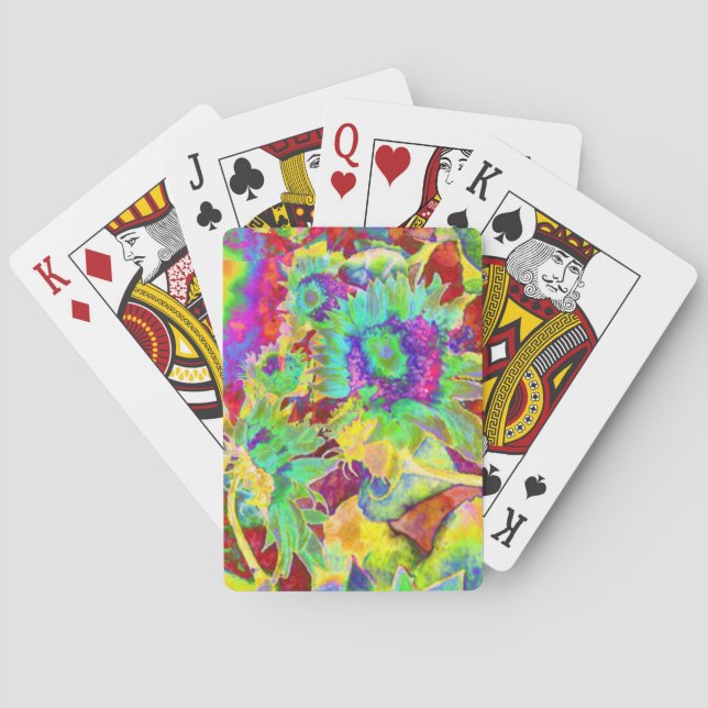 Elegant abstract colourful sunflowers playing cards (Back)