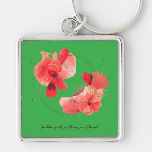 Elegant Abstract Coral Floral Art Keychain