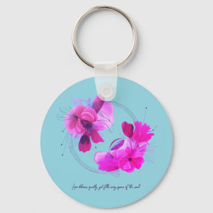 Elegant Abstract Coral Floral Art Keychain