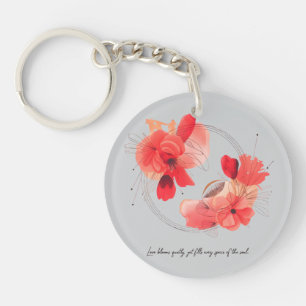 Elegant Abstract Coral Floral Art Keychain