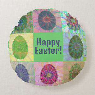 Elegant Abstract Decorative Colourful Eggs Collage Round Pillow