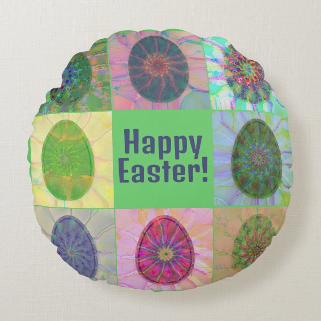 Elegant Abstract Decorative Colourful Eggs Collage Round Pillow (Front)