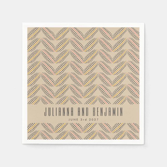 Elegant Abstract Dots Pattern Beige Custom Wedding Napkin (Front)