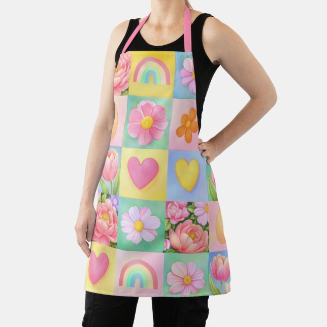 Elegant Abstract Floral Checkerboard Pattern Apron (Insitu)