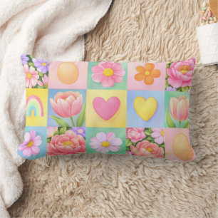 Elegant Abstract Floral Checkerboard Pattern  Lumbar Pillow