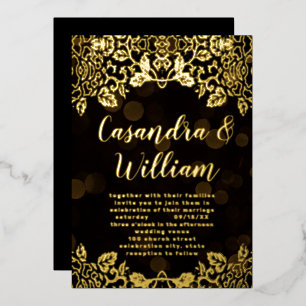 Elegant Abstract Floral Gold Wedding    Foil Invit