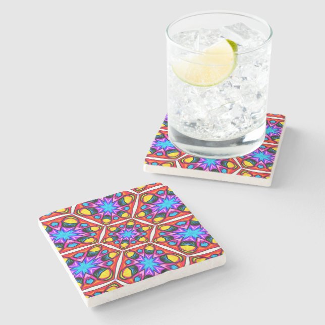 Elegant Abstract Floral Pattern Stone Coaster (Side)