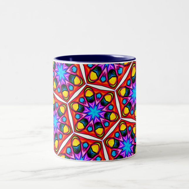 Elegant Abstract Floral Pattern Two-Tone Coffee Mug (Center)