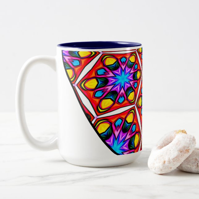 Elegant Abstract Floral Pattern Two-Tone Coffee Mug (With Donut)